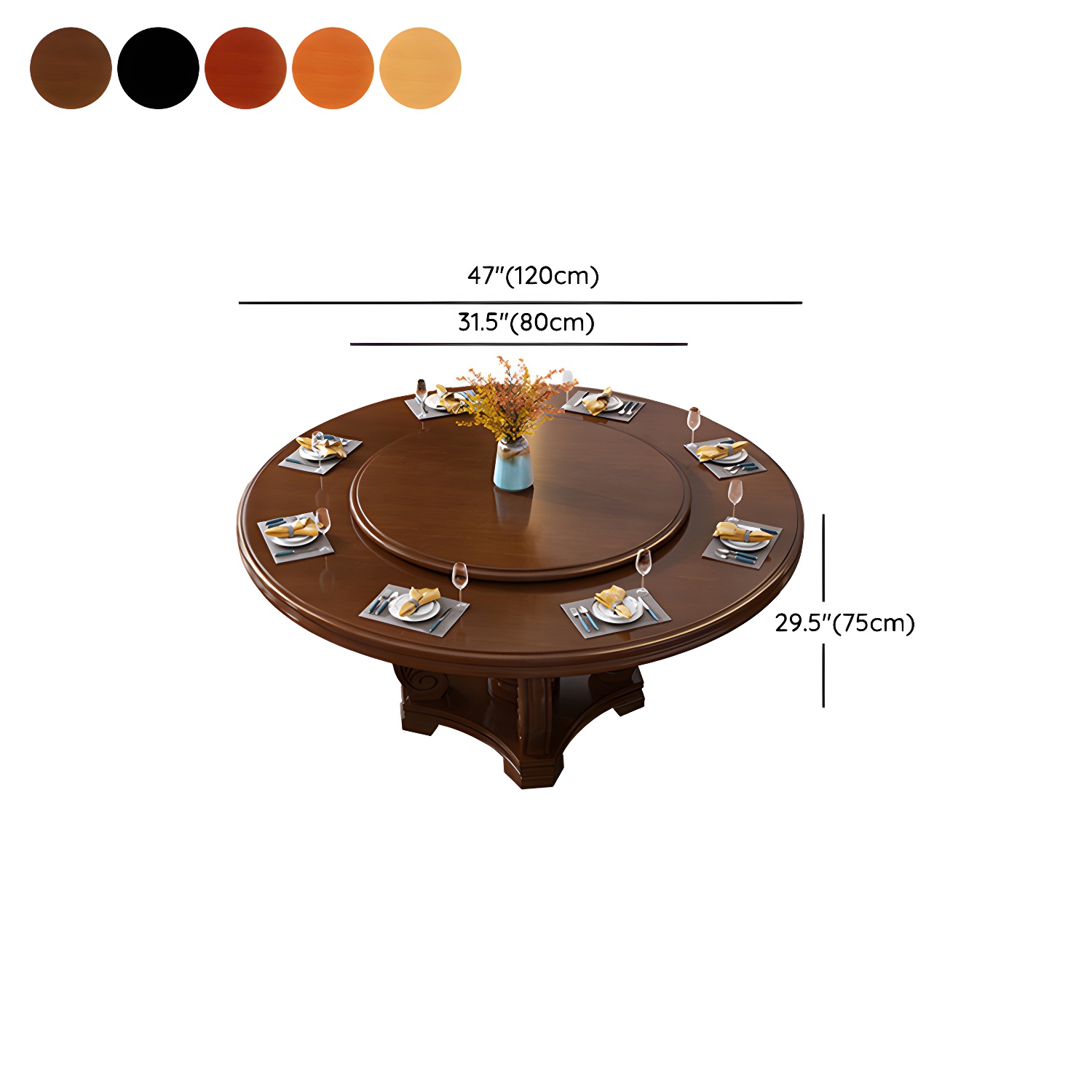 Round Solid Wood Dining Table Modern Turntable Furniture with Pedestal Base - image 24