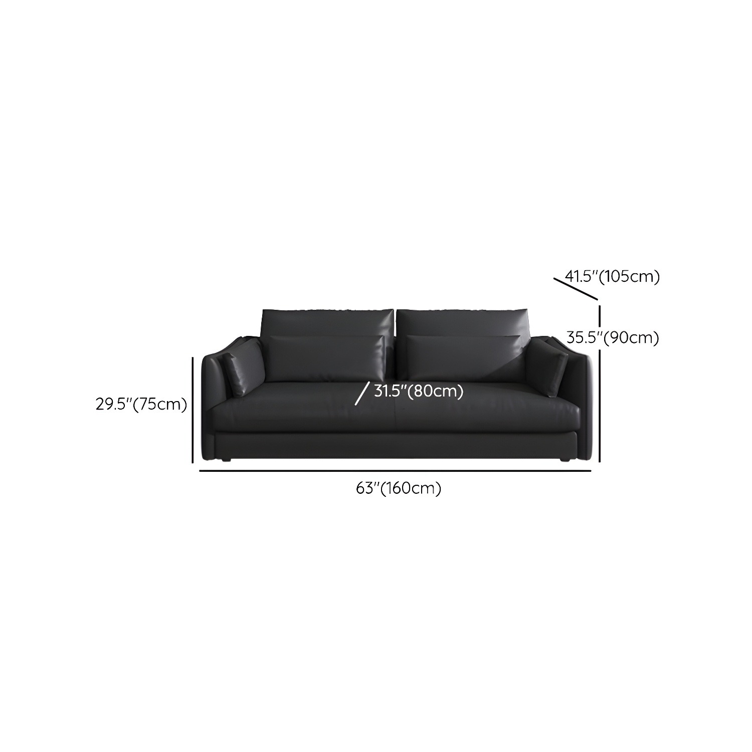 Modern Genuine Leather Sectional Sofa in Black with Recessed Arm - image 10