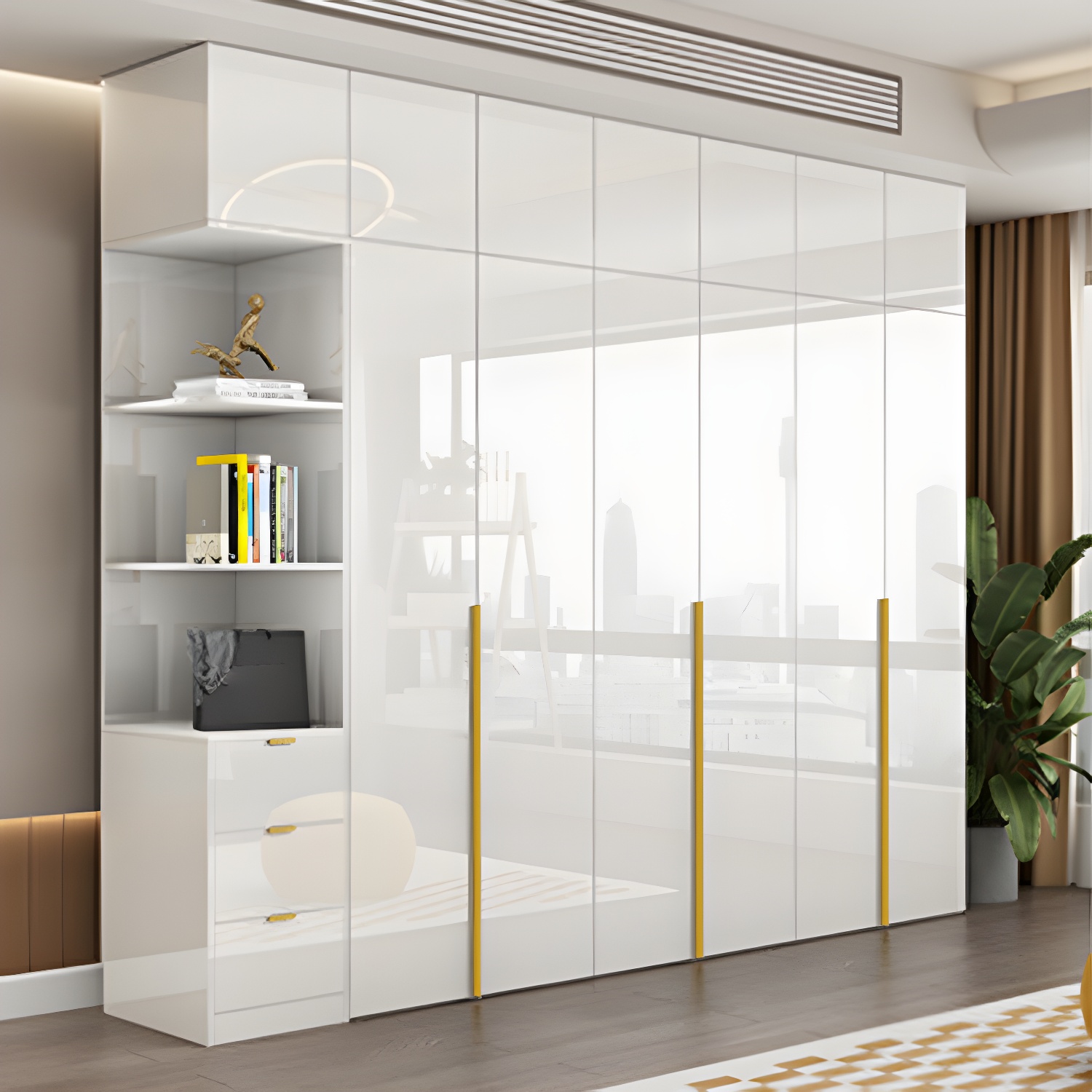 White Modern Style Wardrobe Cabinet Engineered Wood with Garment Rod - image 10