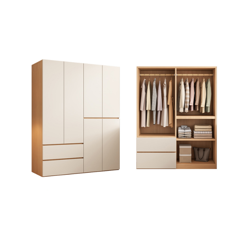 Wood Grain Minimalist Manufactured Wood Wardrobe Closet with Soft Close Drawer, Soft Close Door, Interior Shelves, and Clothing Rod - image 4