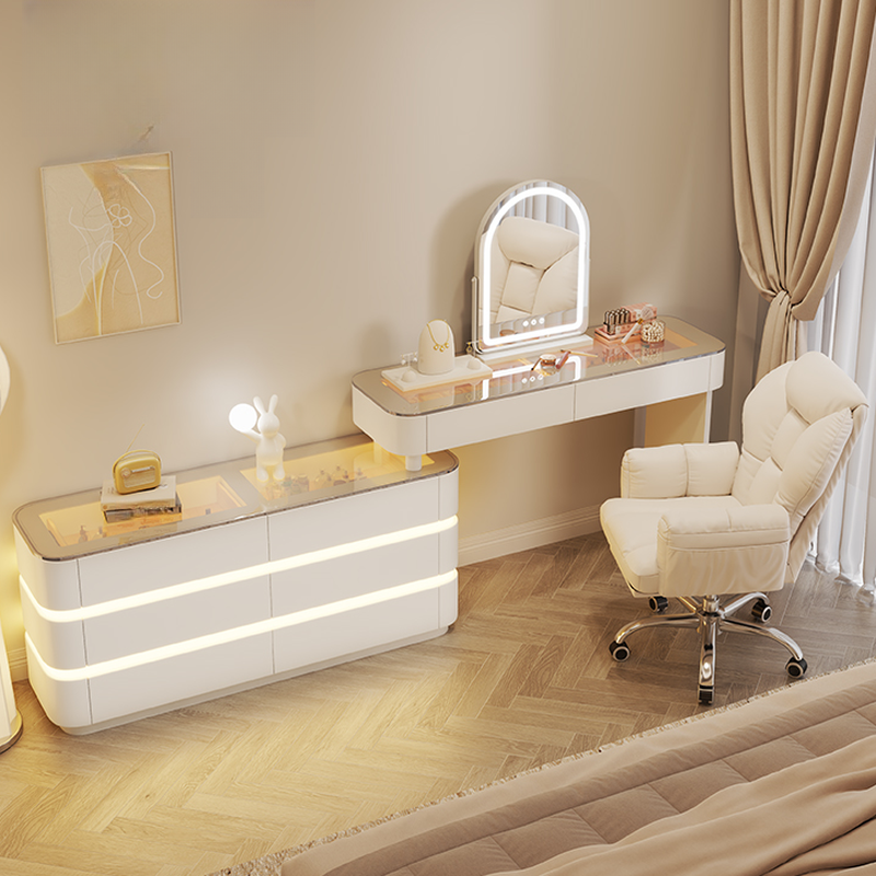 Art Deco Lumber Standard Length Makeup Vanity with Standing Mirror