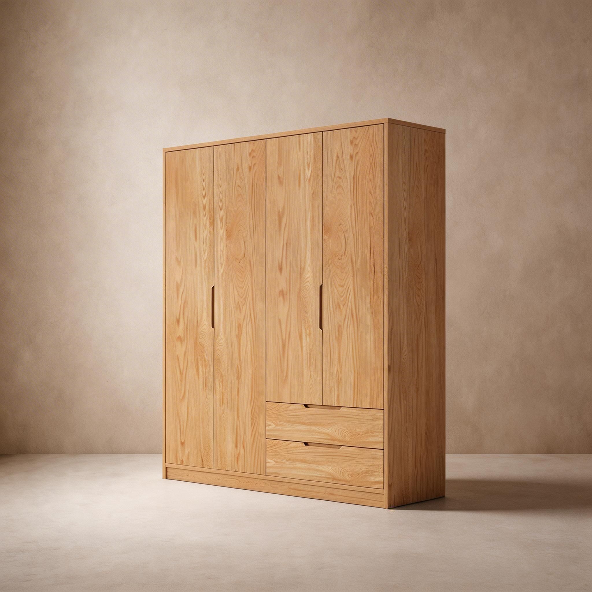 Modern Natural Wood Wardrobe Armoire with Sliding Doors, Drawers, and Shelves - image 37