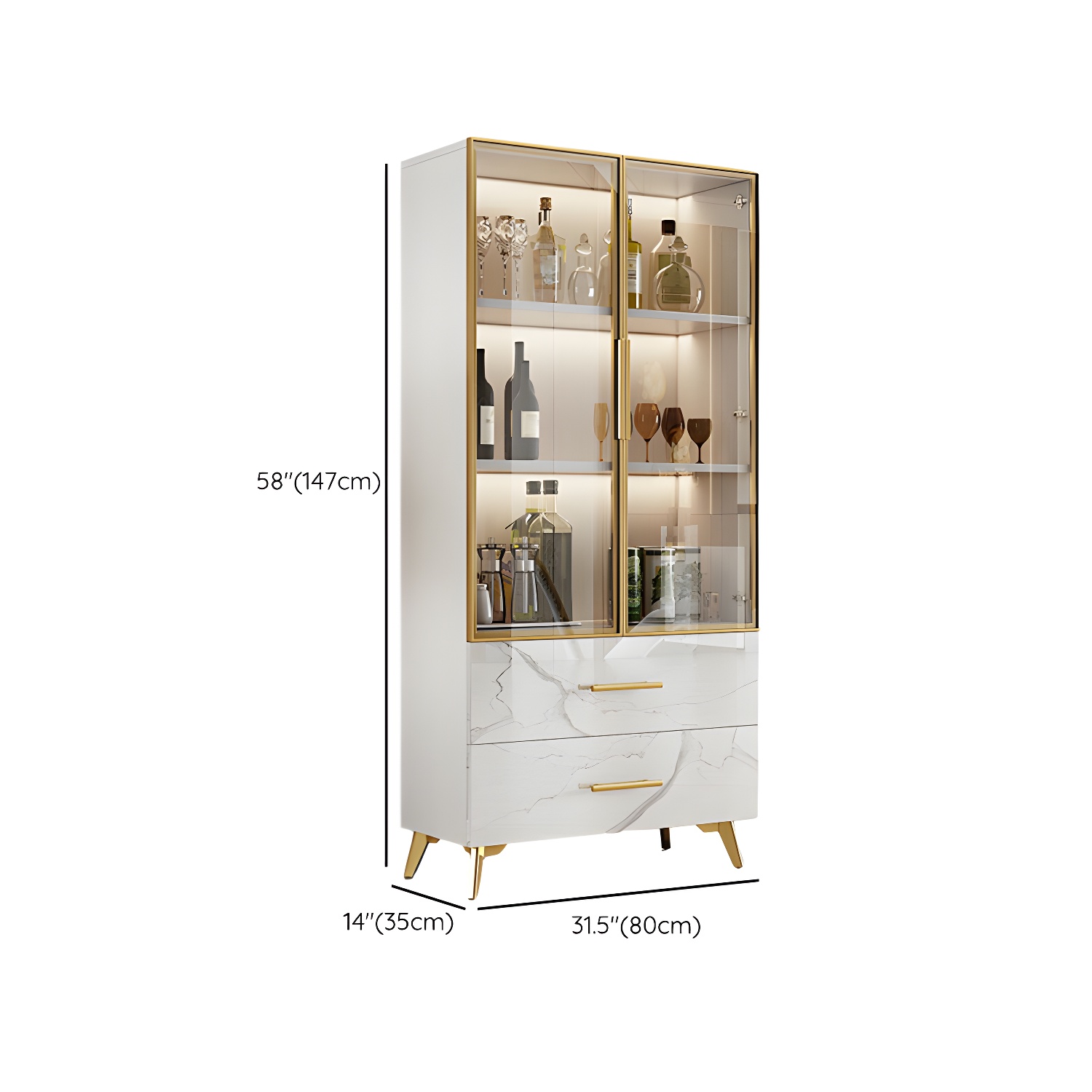 Modern-Style Glass Top Rectangular Accent Cabinet White.Drawer included, No Exterior Shelves - image 12