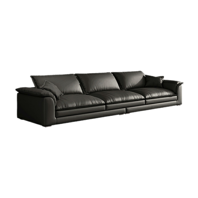 Black Cushion Back 30'' Interface Genuine Leather Sofa Pillow Top Arm - image 5