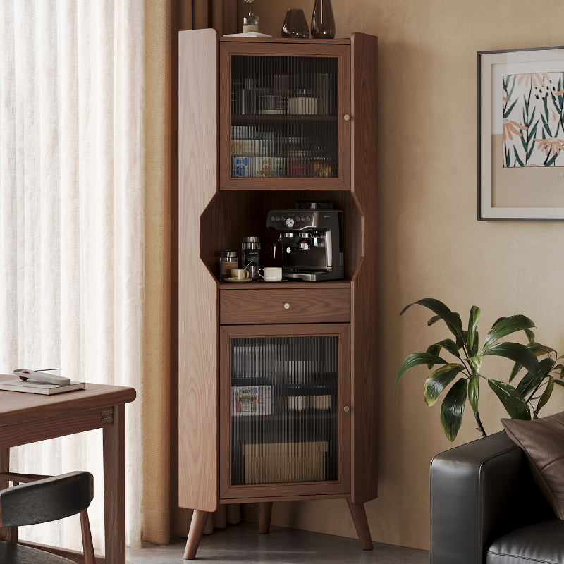 Accent Cabinet with 1 Drawer, 2 Cabinets, Glazed Door, Adjustable Shelf, Cabinet Knobs, Sepia/Wood Color Top, and Stain Resistant Finish