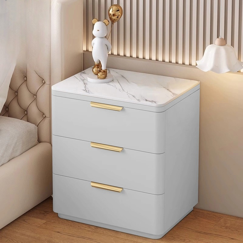 Modern 3 Drawers Nightstand with Slate Countertop and Gold Handles for Bedroom - image 9