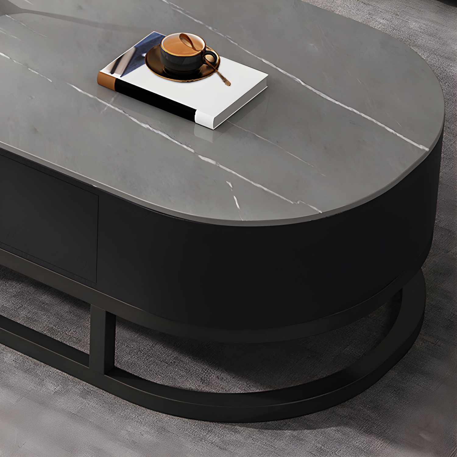 Slate Coffee Table Oval Nesting Coffee Table Set with Metal Legs - image 13
