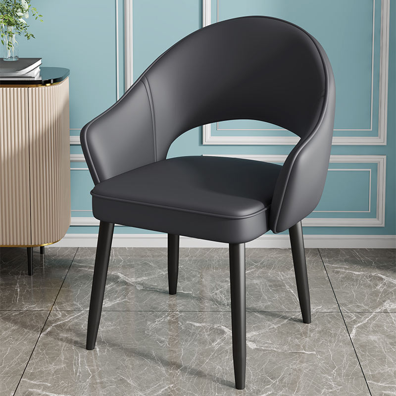 Modish Arm Chair with Ventilated Back, Padded Upholstery, Arms, and Steel Legs