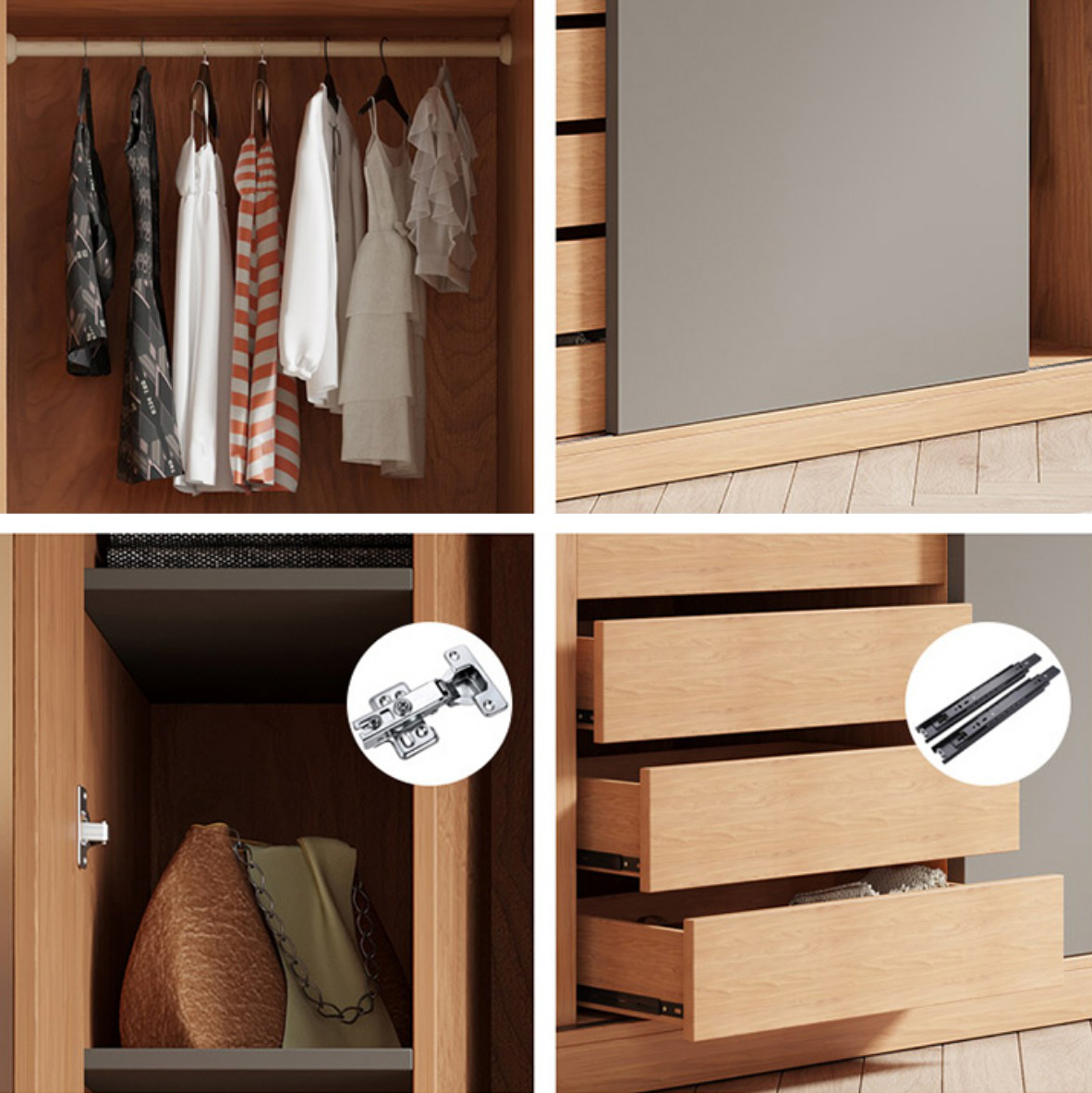 Natural Finish Modern Wardrobe Armoire Solid Wood and Engineered Wood Armoire - image 6