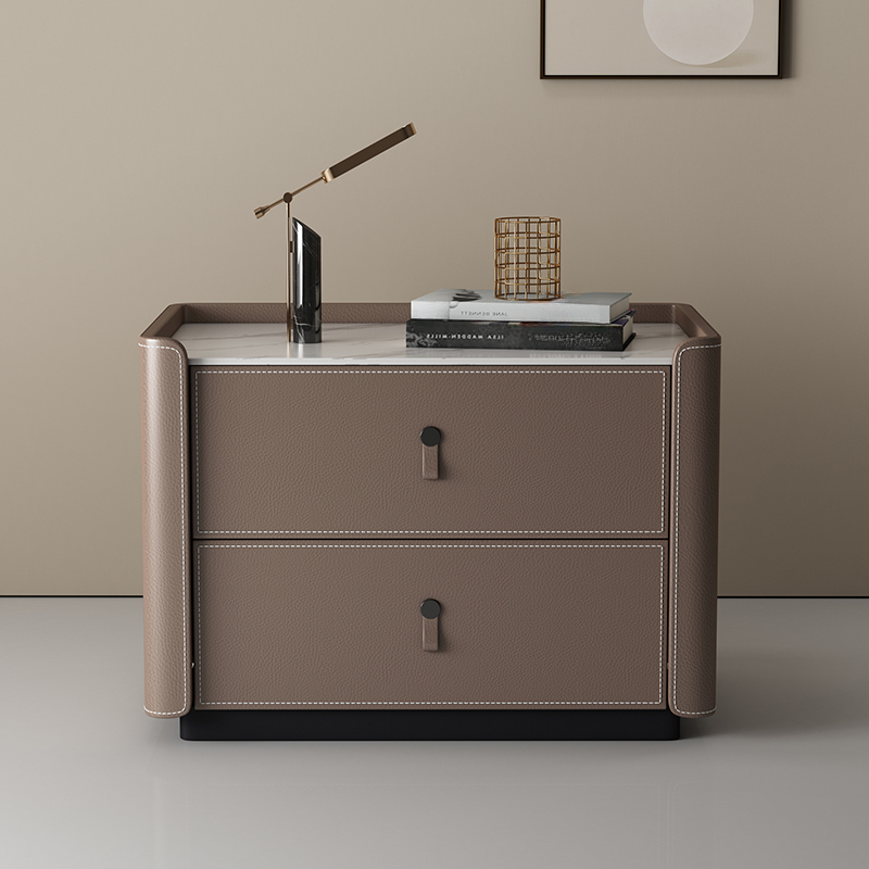 Modish 2 Tiers Drawer Storage Bedside Table with Stone Countertop - image 6