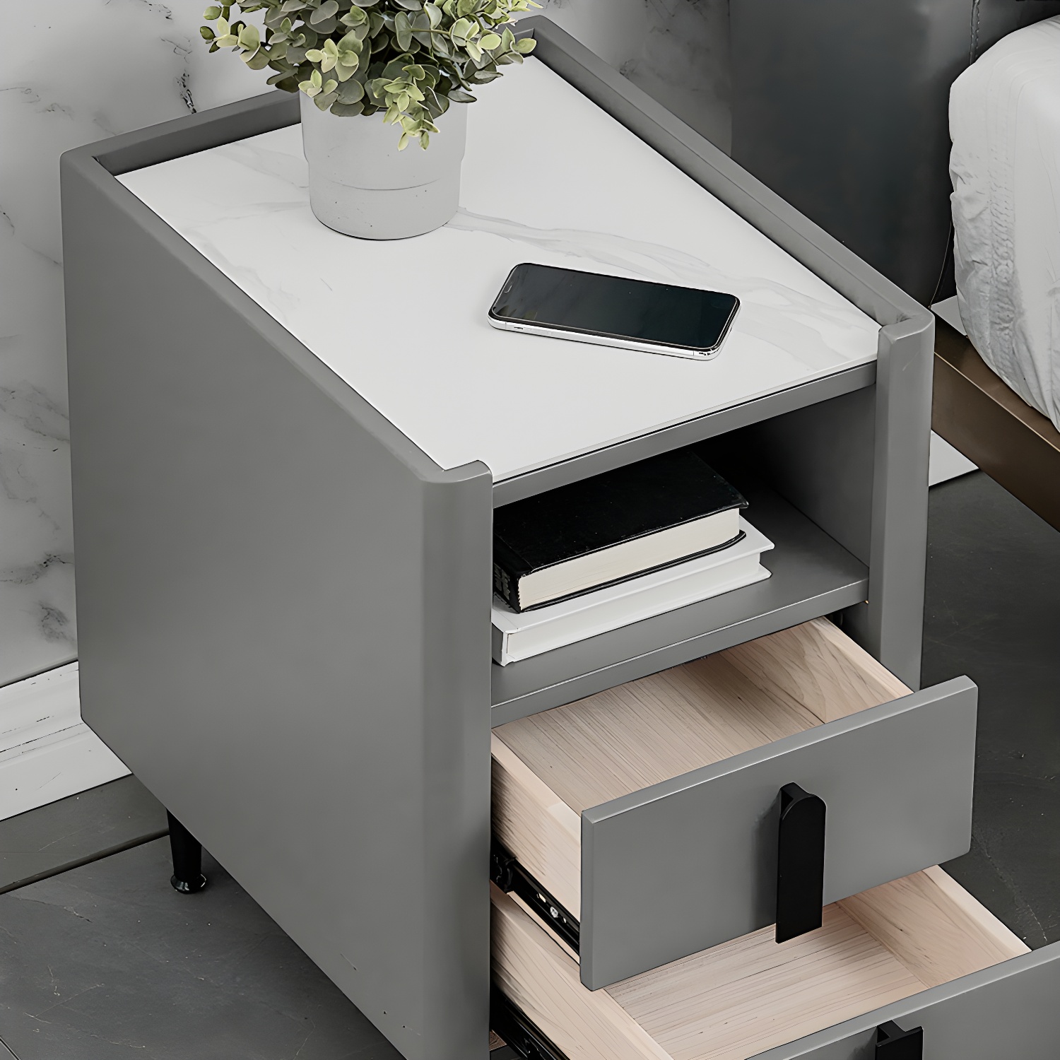 2-drawer Nightstand 21.65" Tall Lighting Station Bedside Cabinet - image 8