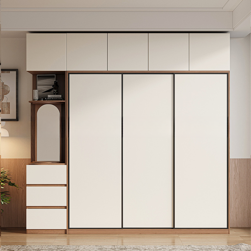 Chalk Minimalist Laminate Cabinet Armoire with Soft Close Drawer, Soft Close Door, Interior Shelves, and Clothing Rod