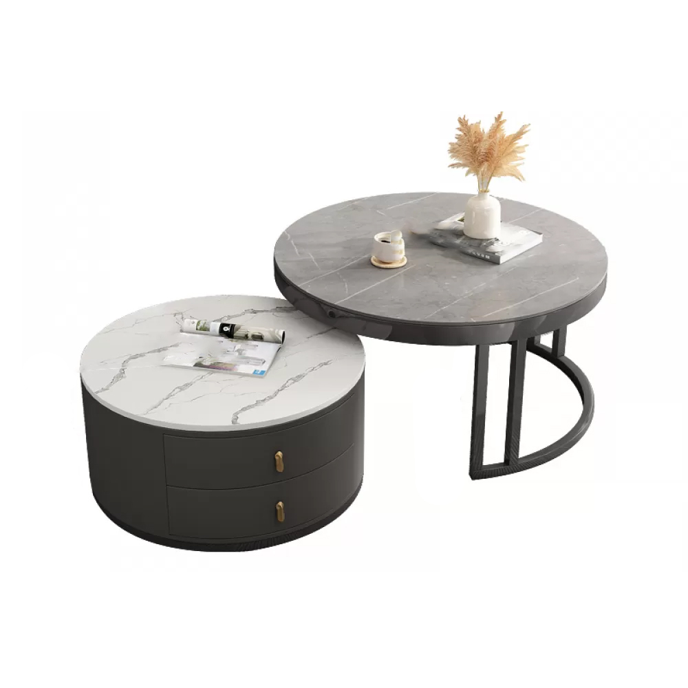 Round Nesting Coffee Table Set Frame Modern Storage Coffee Table - image 11