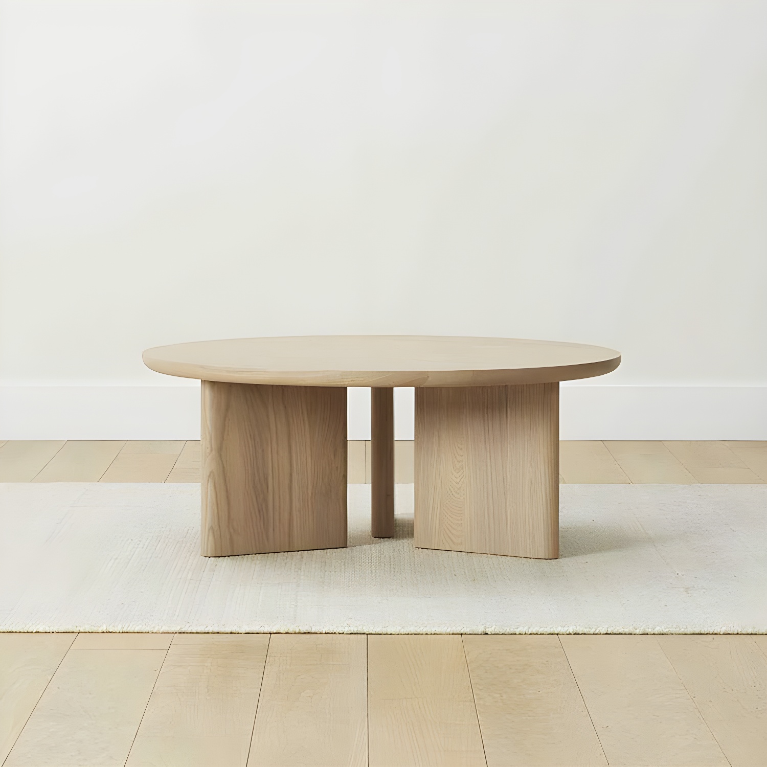 Scandinavian Round Wood Coffee Table with Three-Leg Base and Standard Height