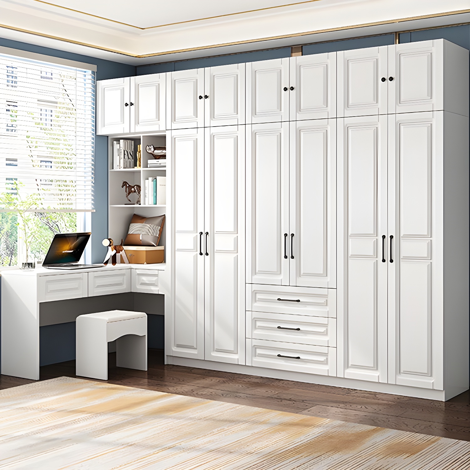 White Armoire Artificial Wood Wardrobe with Drawers and Clothes Rails Storage Cabinet - image 15