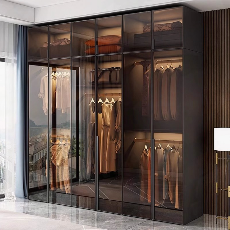 Storm Gray Minimalist Laminate Cabinet Armoire with Soft Close Drawer, Soft Close Door, Interior Shelves, and Clothing Rod