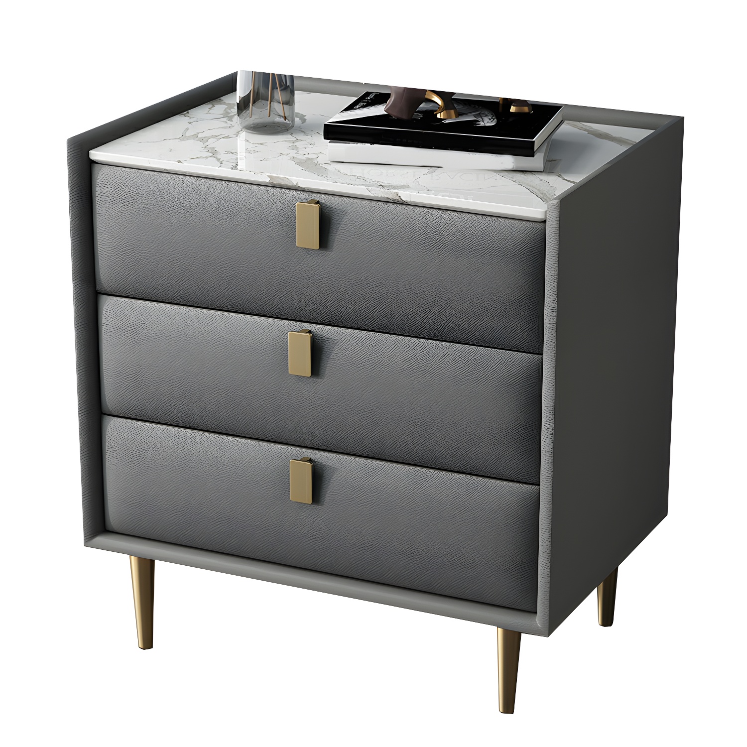 Modern Faux Leather Nightstand with Drawer Storage in Standard Height - image 13