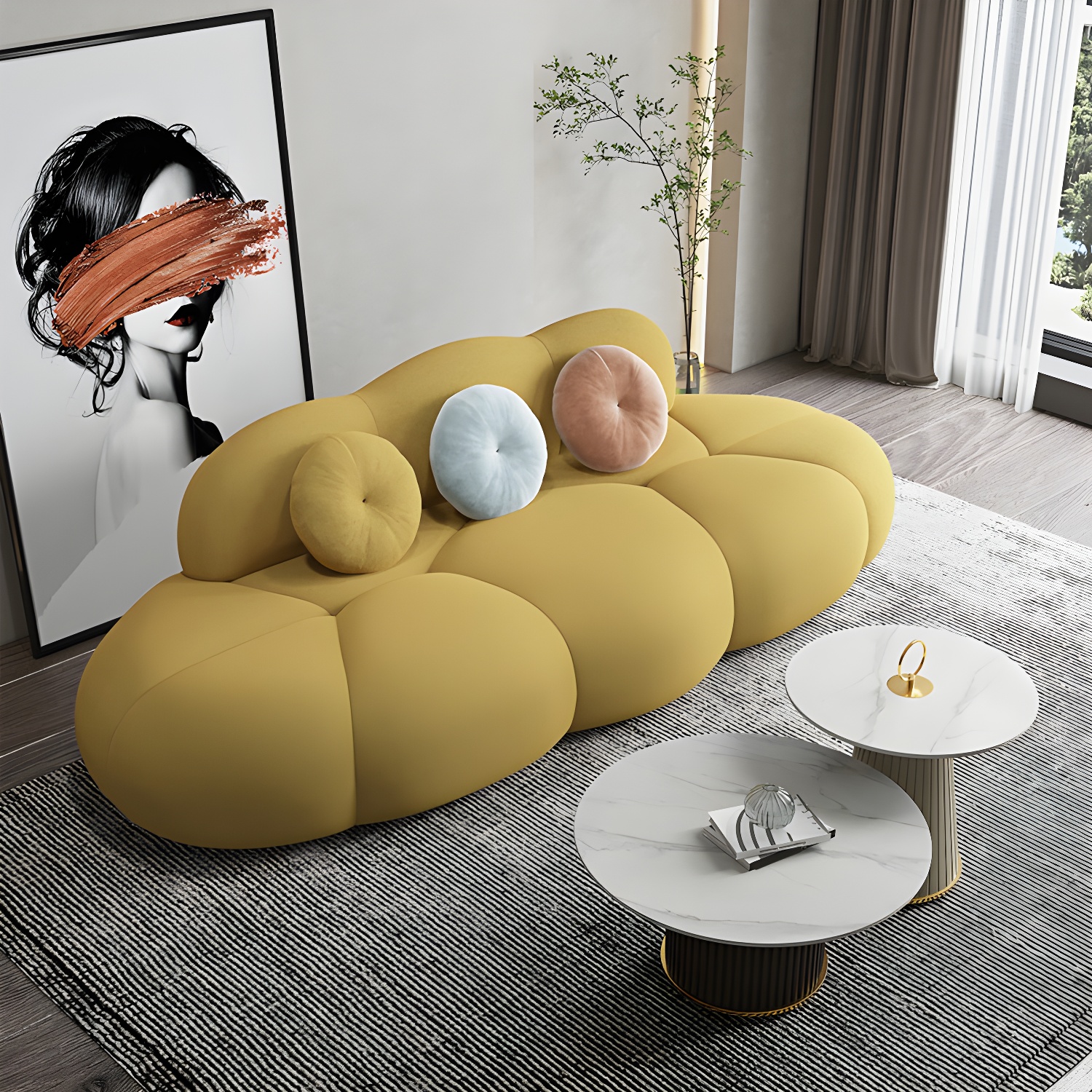 Contemporary Armless Wool Sofa with Tight Back and 3 Pillows - image 4