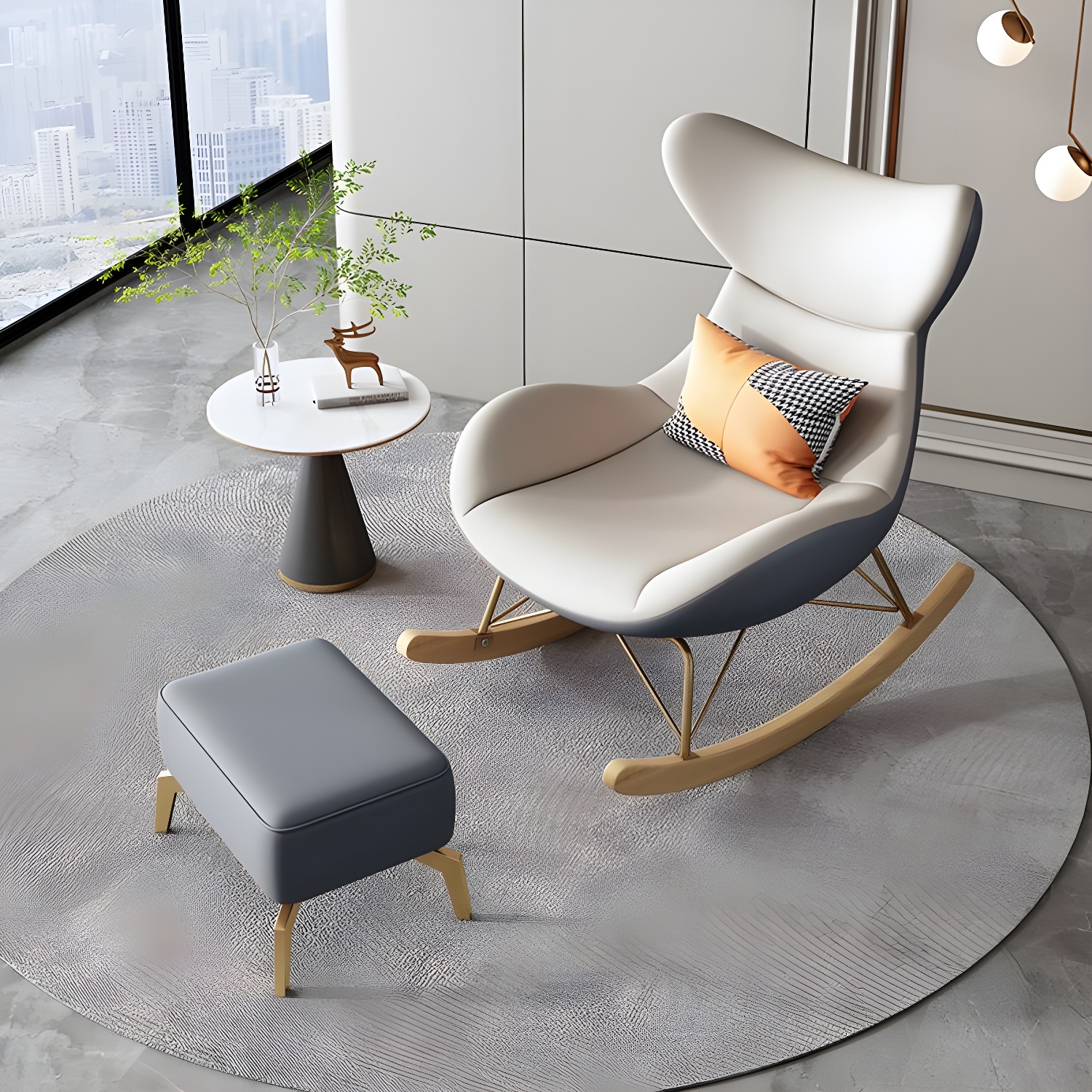 Modern Non-Scratch Armless Indoor Solid Wood Faux Leather Rocking Chair - image 8