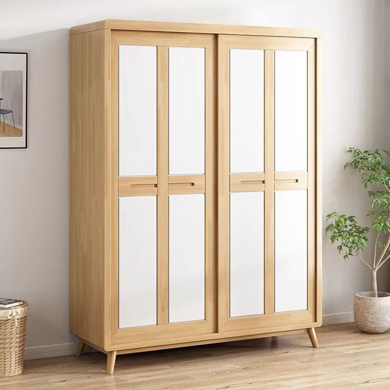 Minimalist Wooden Independent Wardrobe Closet with Compartments, Interior Shelves, Clothing Rod, and Gate