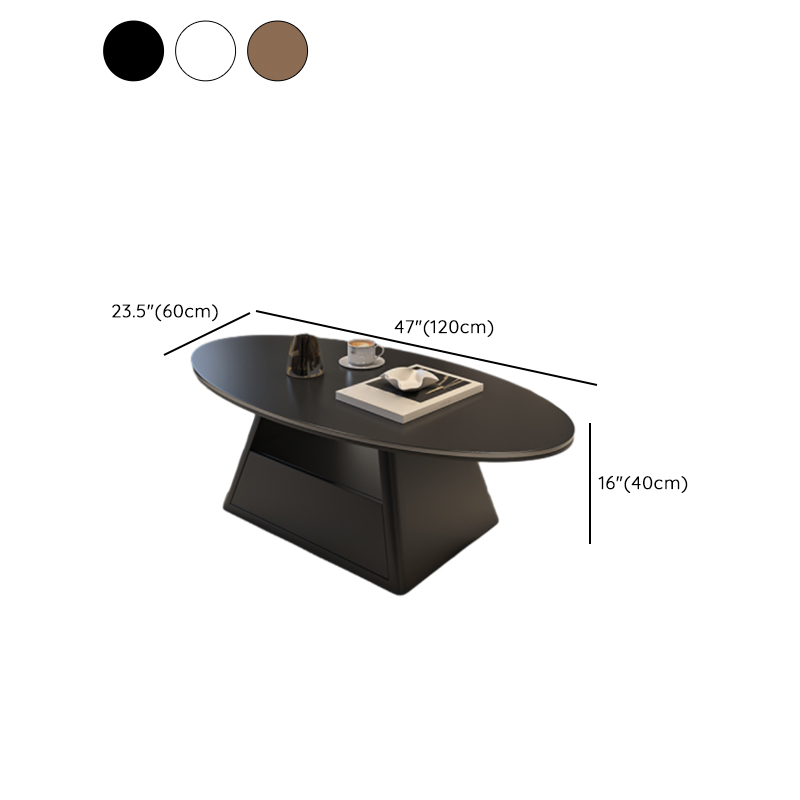 Single Board Game Coffee Table with Slate Top and Base, Elliptical Shape, 1 Drawer, and 1 Shelf - image 11