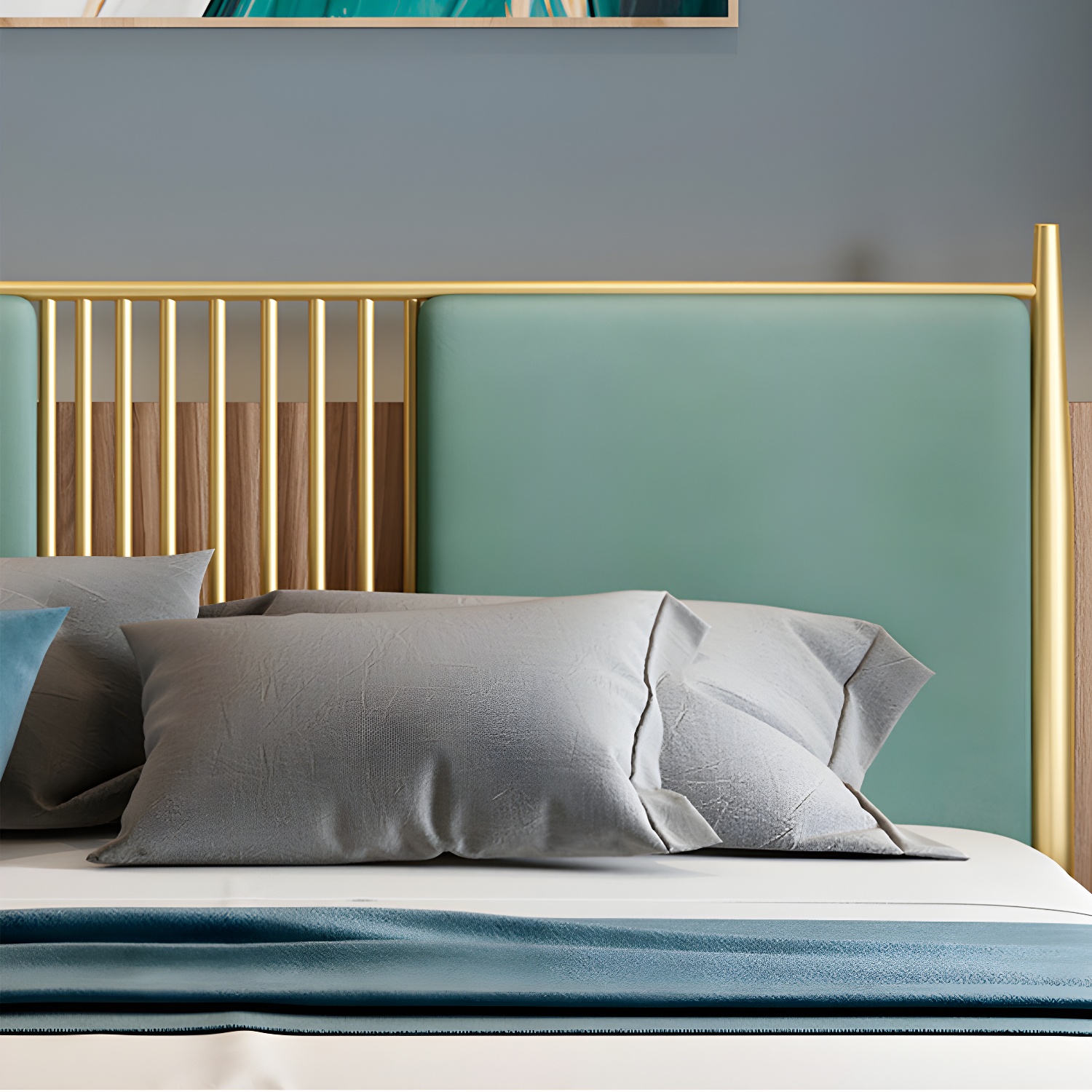 Golden Metal Bed Frame Set Glam 47.24" H Wire-Grid Open-Frame Bed with Headboard - image 8
