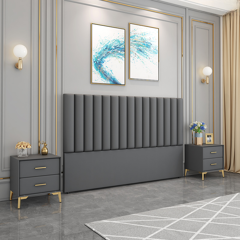 Modern Simple Style Panel Headboard in Natural Wood with No Distressing, Rectangle Shape for King/Queen/Full Bed, Featuring Sponge Upholstery and Standard Height