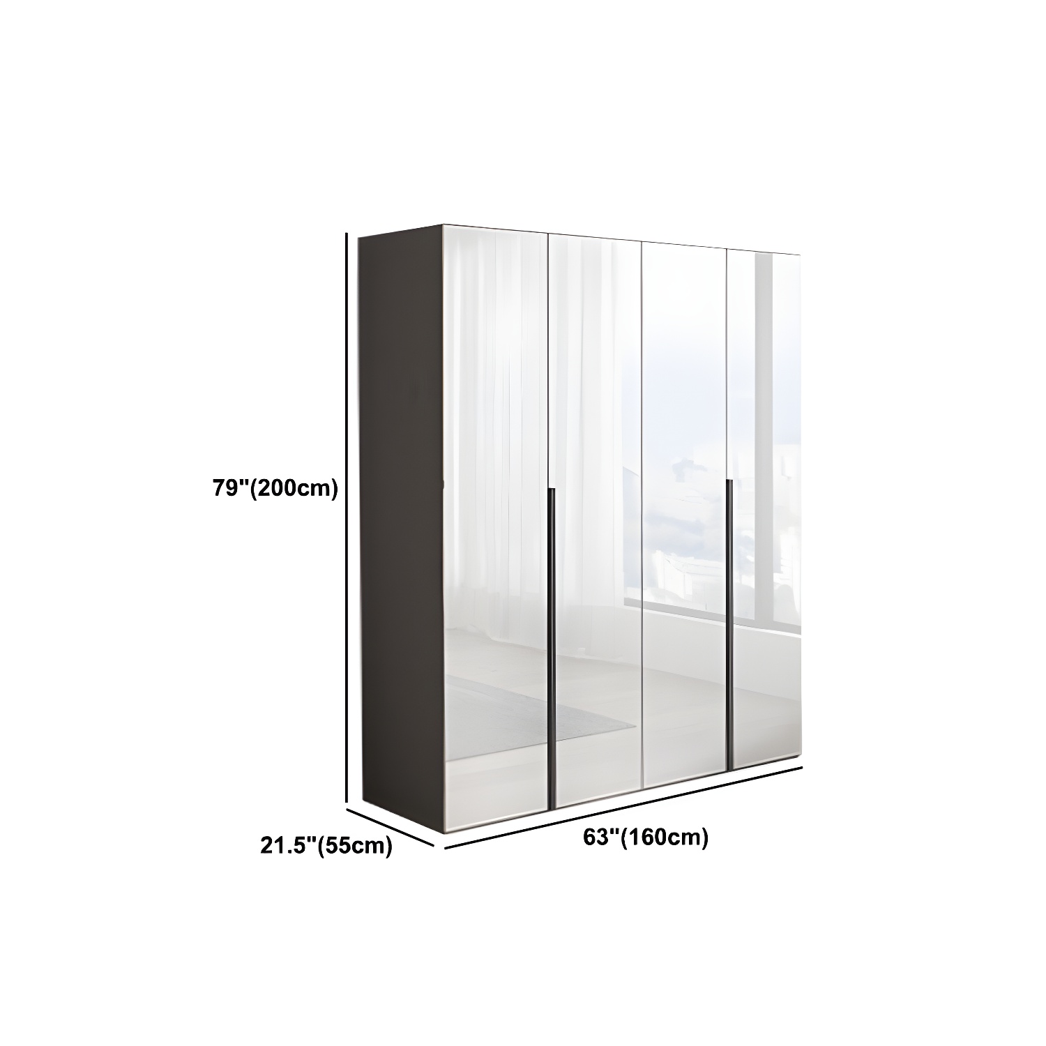 White Mirrored Finish Wardrobe Armoire Engineered Wood Wardrobe Cabinet - image 18