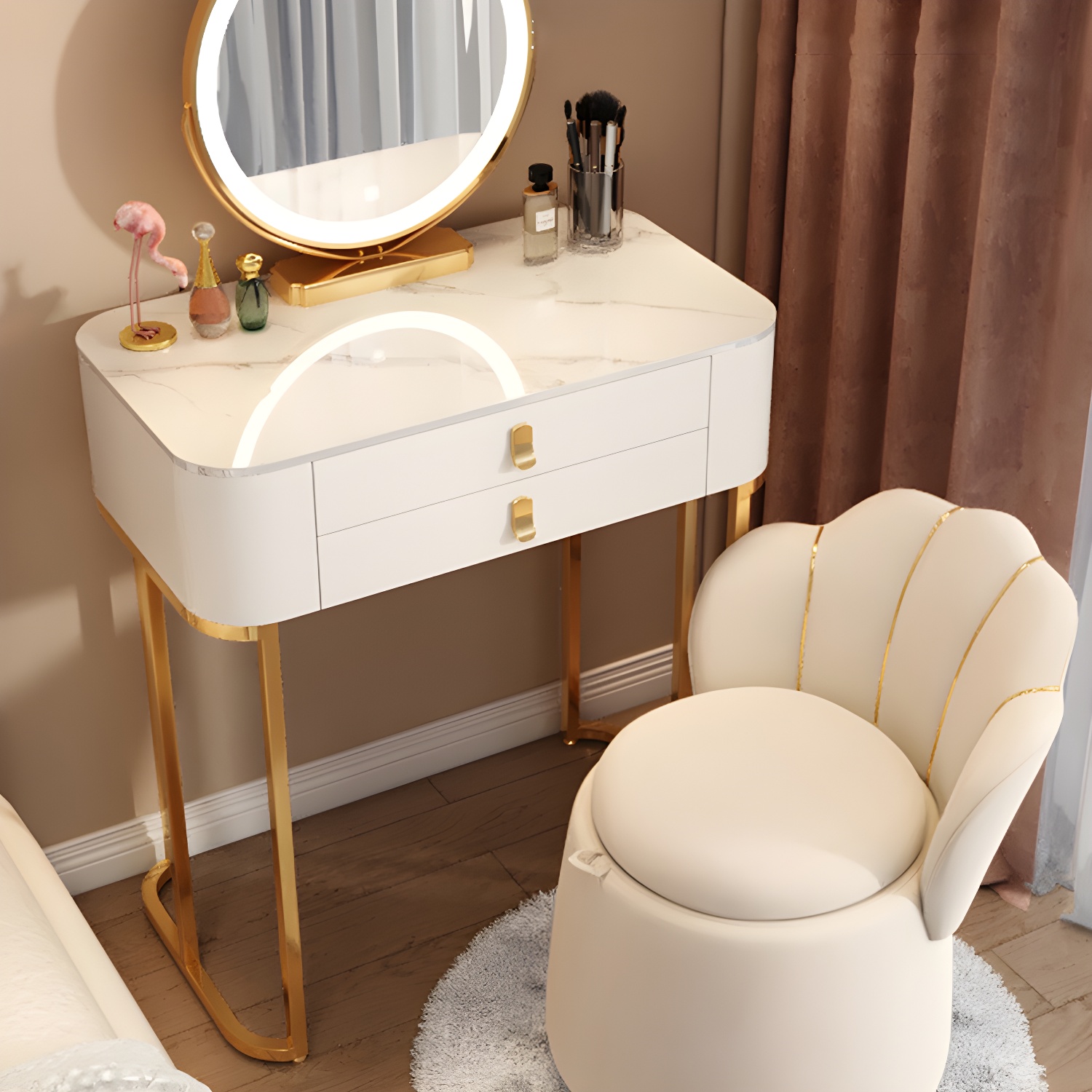Luxurious Vanity Dressing Table Solid Wood Vanity Set with Stool and Mirror - image 4