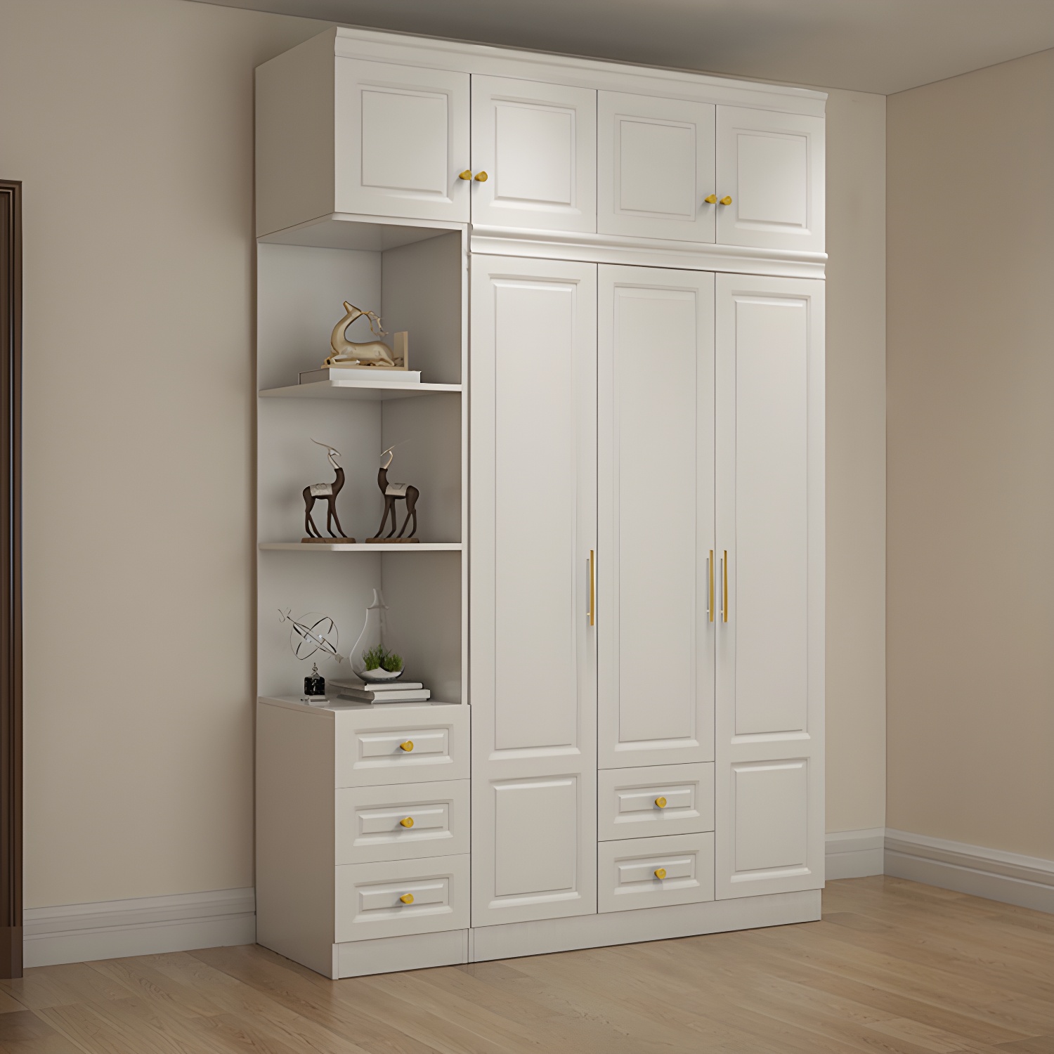 Manufactured Wood White Wardrobe for Home Modern Cabinet with Drawers - image 13