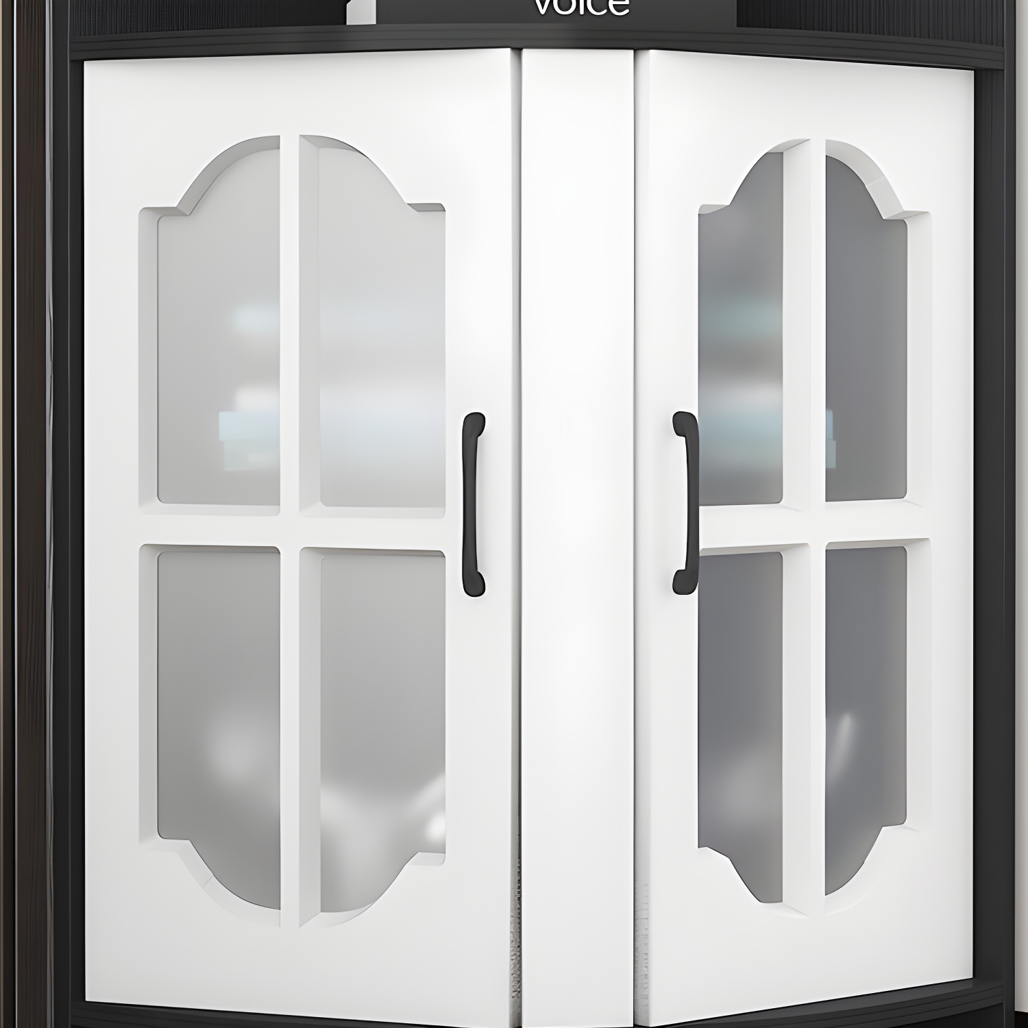 Corner Modern Glass Door Accent Cabinet with Wood Base and 2 Exterior Shelves - image 6