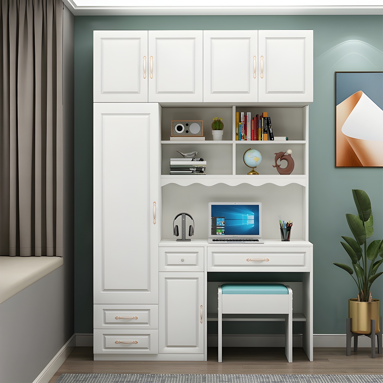 Modern White Wardrobe Armoire with Drawers & Clothing Rod Included - image 3