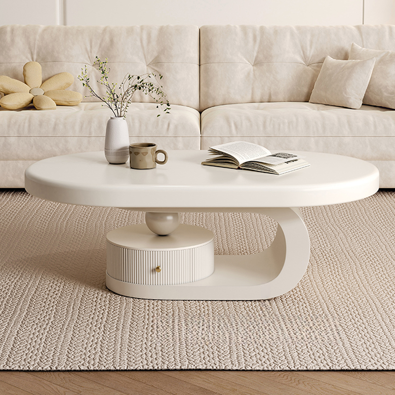 Minimalist Oval Wooden Coffee Table with 1 Shelf and White Top - image 7