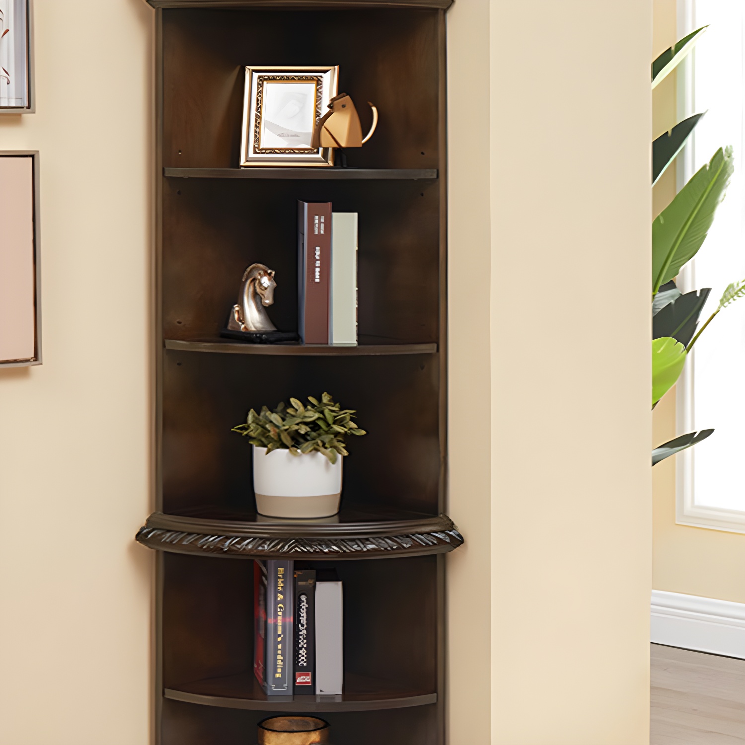 Solid Wood Triangle Corner Cabinet in Rubber Wood with Storage Shelves - image 12