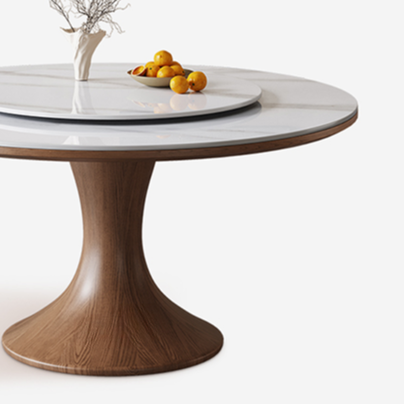 Dining Table Set with Rounded Stump Base, Fixed Table, Padded Chair, Back, 5-piece in White - image 6