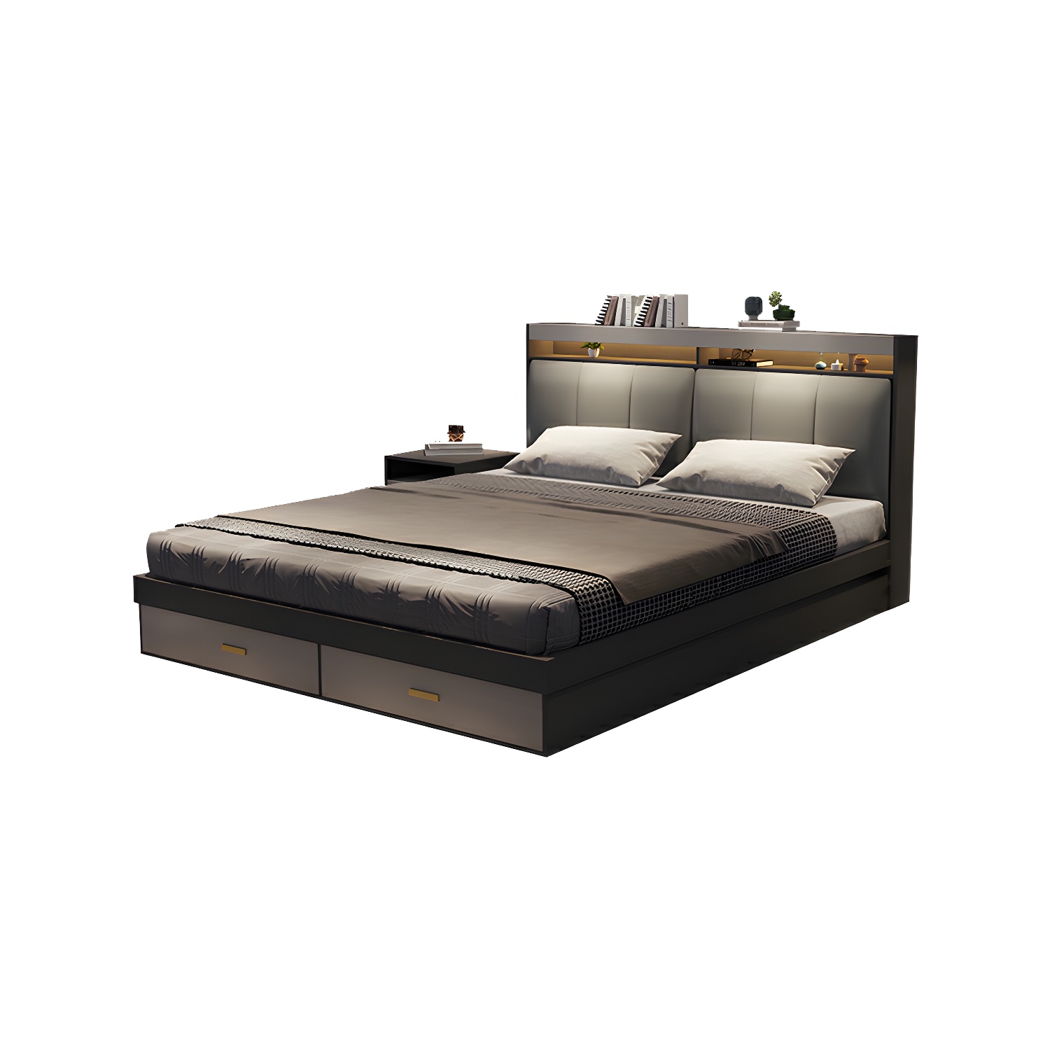 Modern Upholstered Headboard Bed with Storage and Patchwork Design - image 7