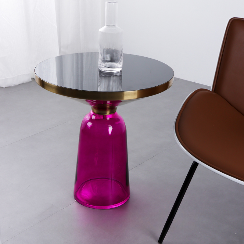 Simplistic Single Side Table with Hardened Glass and Plinth Base, Rounded Top - image 4