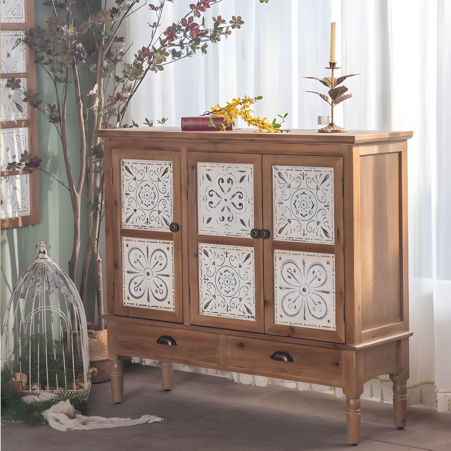 Industrial Accent Cabinet in Natural with Solid Wood Door and Drawers - image 12