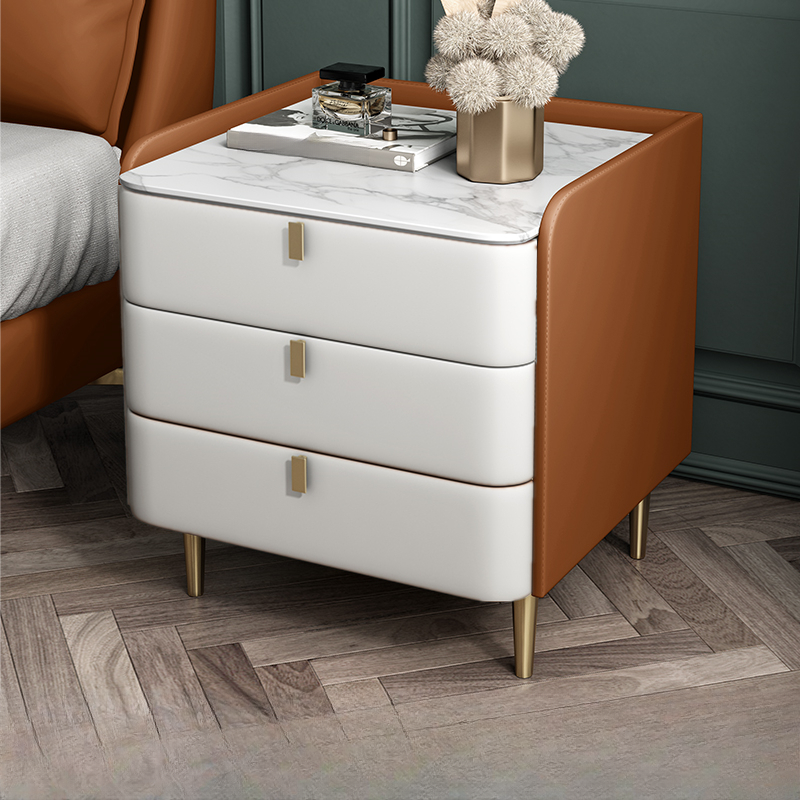 Art Deco 3 Tiers Drawer Storage Bedside Table with Stone Countertop - image 14