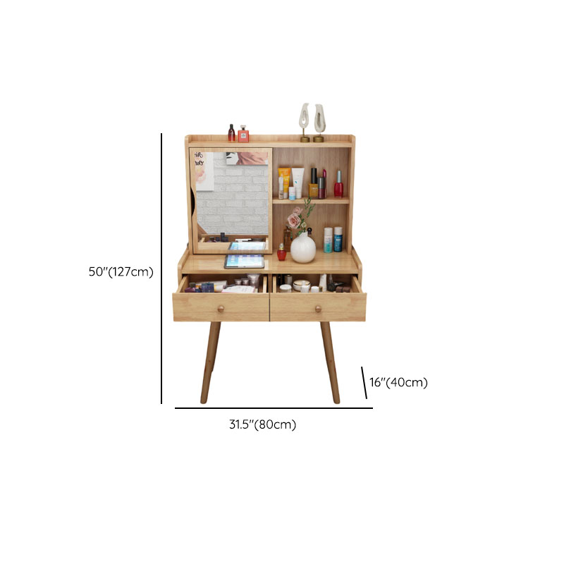 Modish Small/Standard Vanity Set with White/Auburn/Natural Color Chair, 1 Drawer/2 Drawers, Rubberwood Frame, and Standing Mirror - image 12