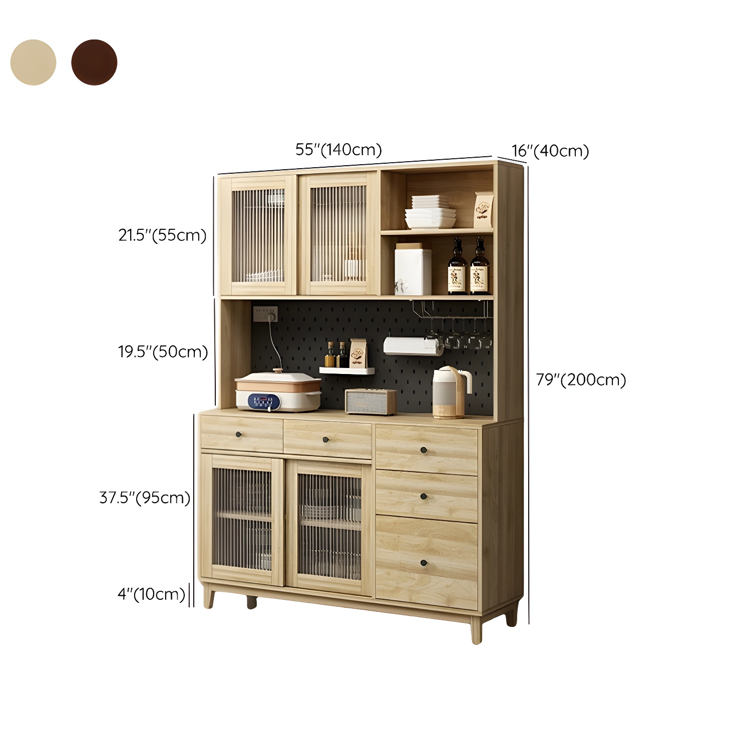 Contemporary Wood Buffet with Glass Doors and 3 Storage Drawers - image 20