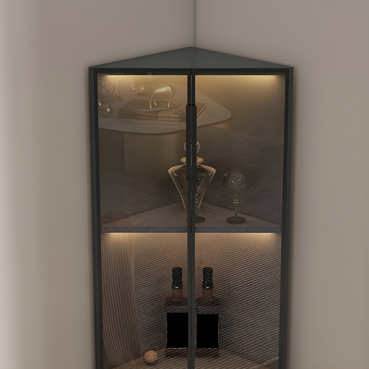 Wood Glass Paned Modern Corner Accent Cabinet for Living Room - image 7