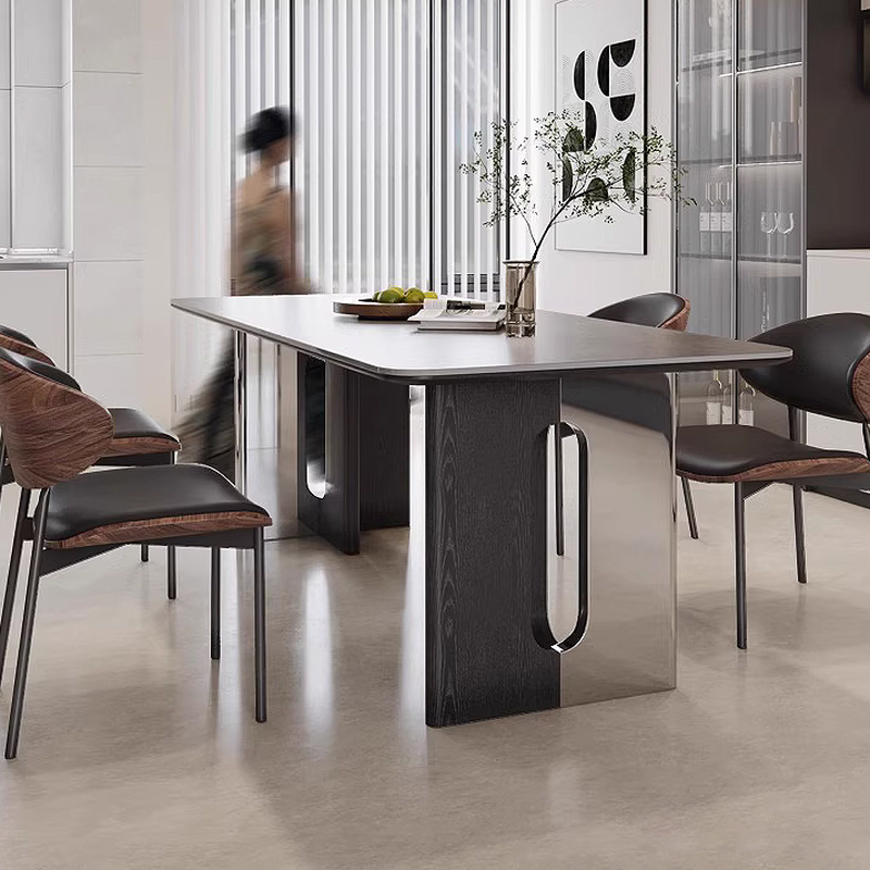Dining Table Set with Slate Top and Two-sided Pedestal, Fixed Table, Padded Chair with Back, 5-piece in Dove Grey - image 4