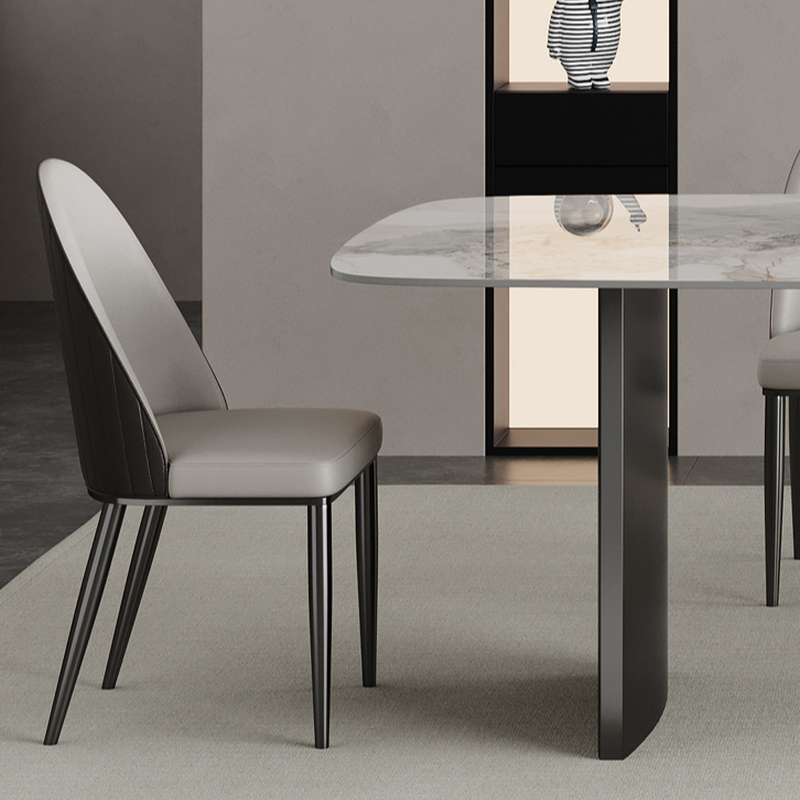 Retro Slate Dining Table Set with Dual-base, Upholstered Chairs, Back, and White Top - image 6