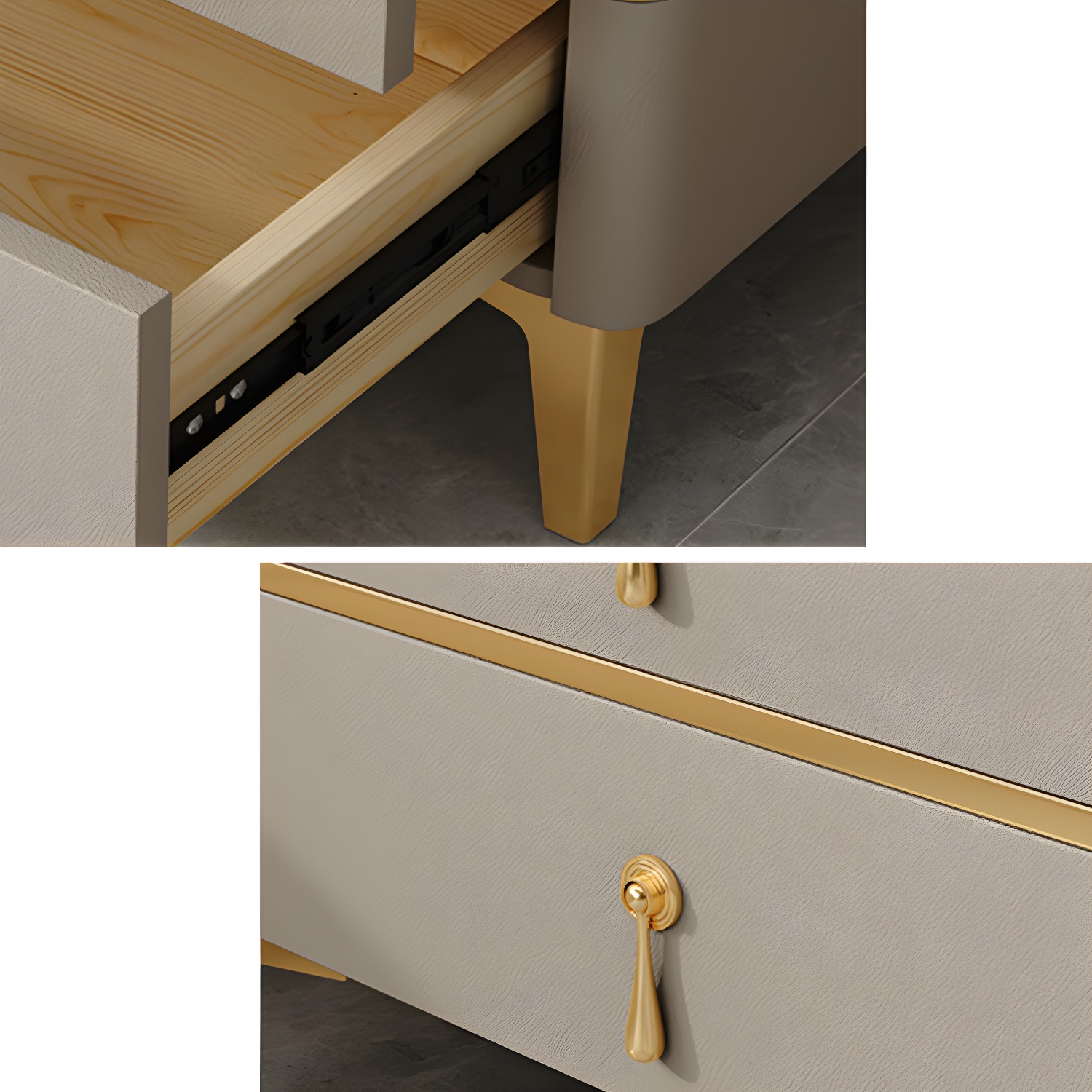 Glam Style Sintered Stone Top 2- Drawer Nightstand with Legs for Bedroom - image 13