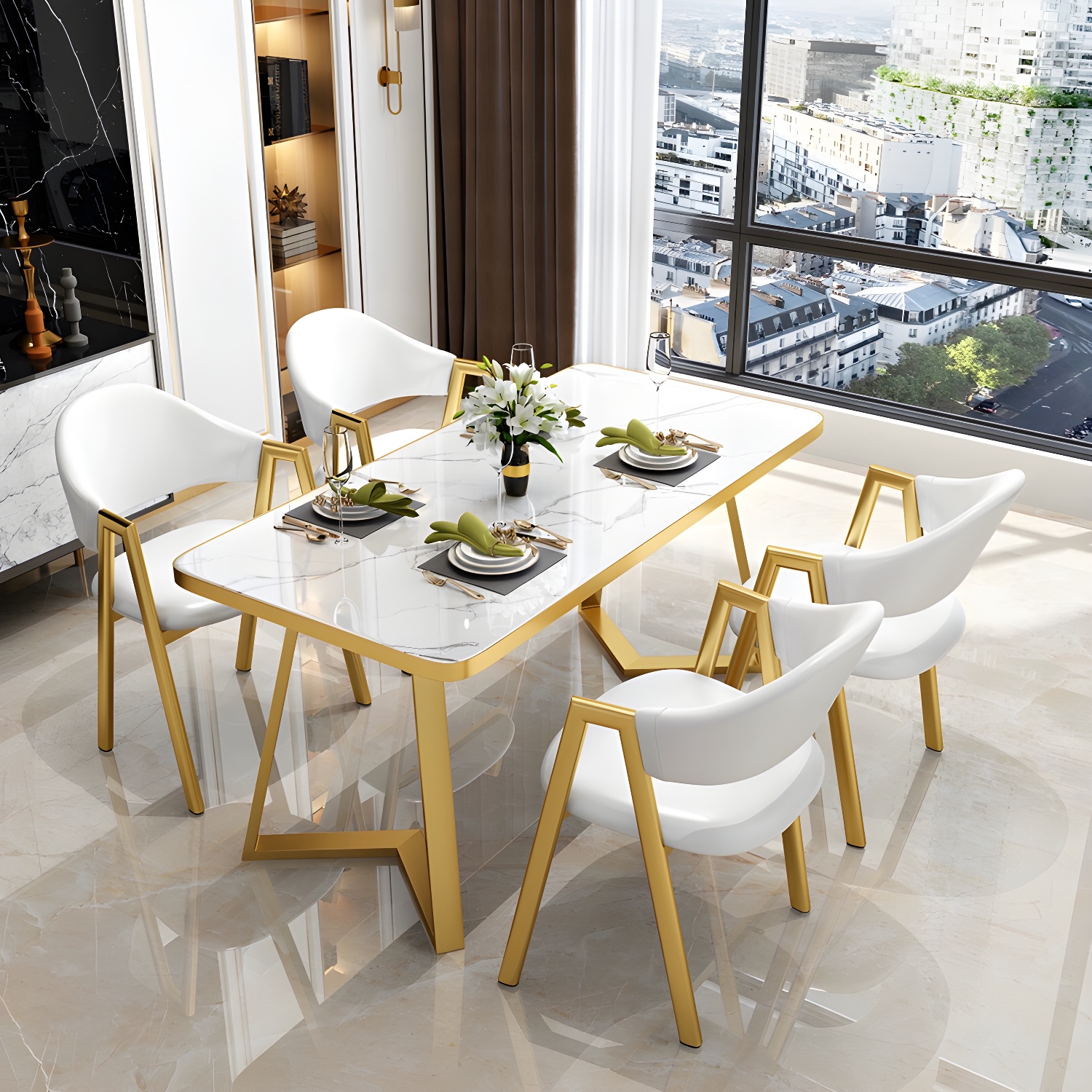 Glam White Wood Dining Set with Upholstered Chairs - 5 Piece Set - image 8