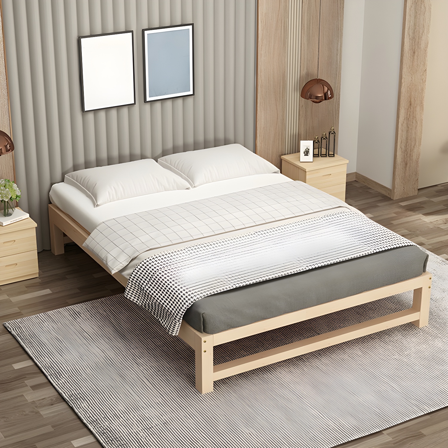 Solid Wood Modern Platform Bed Natural without Headboard and Storage Space - image 2