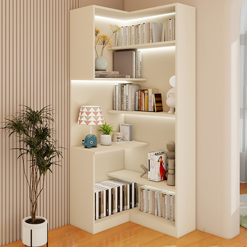Modern Simple Style Nook Decorative Cabinet with 7 Exterior Shelves, Composite Wood Countertop in Chalk