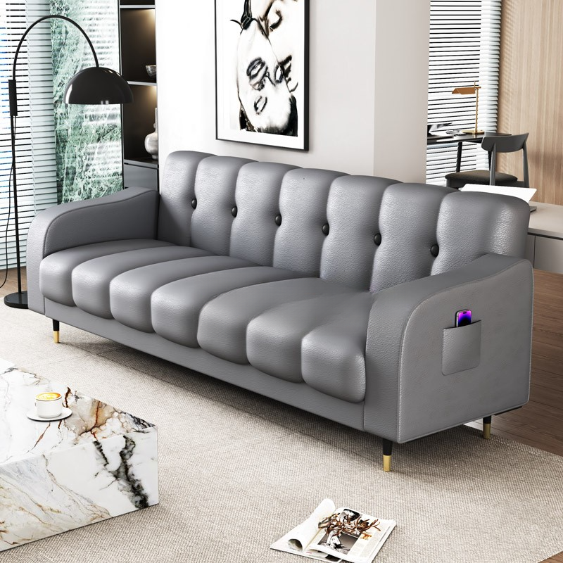 Contemporary Modern Solid Color Scratch-durable Convertible Sofa in Pu Leather with Midnight Black/Gray/White Upholstery, Seats 3/2-seater, with Receptacle Storage - image 10
