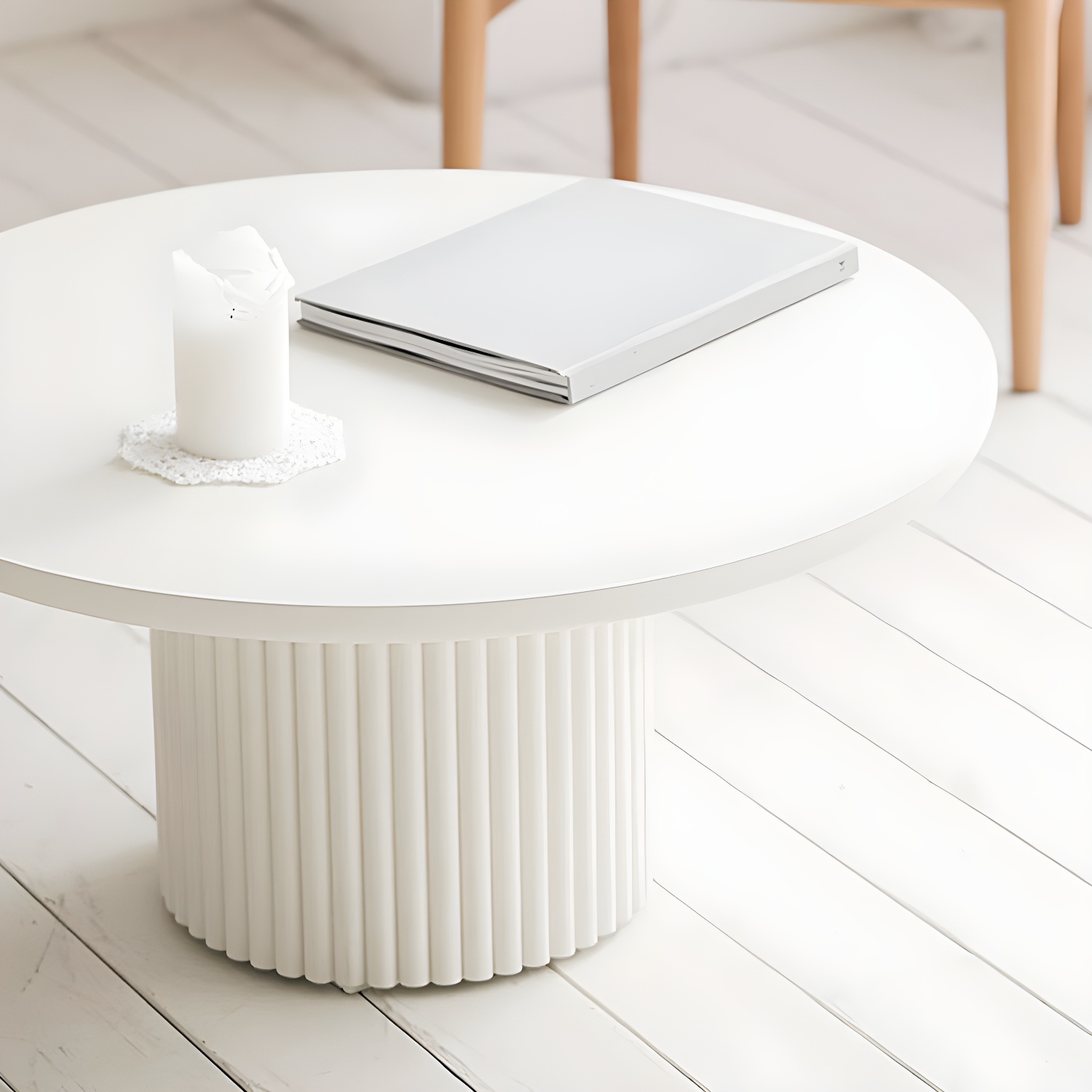 Glam Pedestal Coffee Table Wood Round Cocktail Table for Living Room - image 8